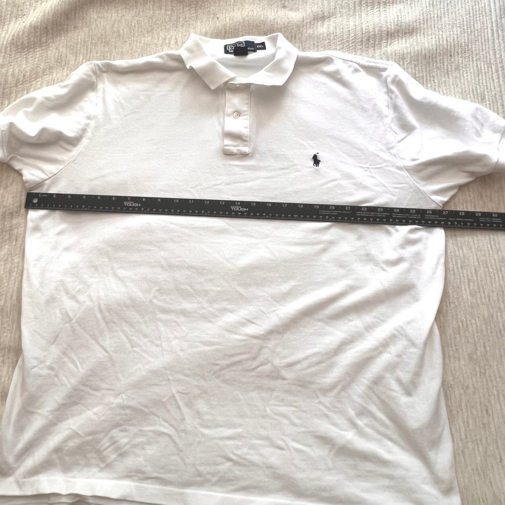Polo Ralph Lauren Mens XXL White Short Sleeve Pique Cotton Polo Shirt Navy Pony - Picture 6 of 10